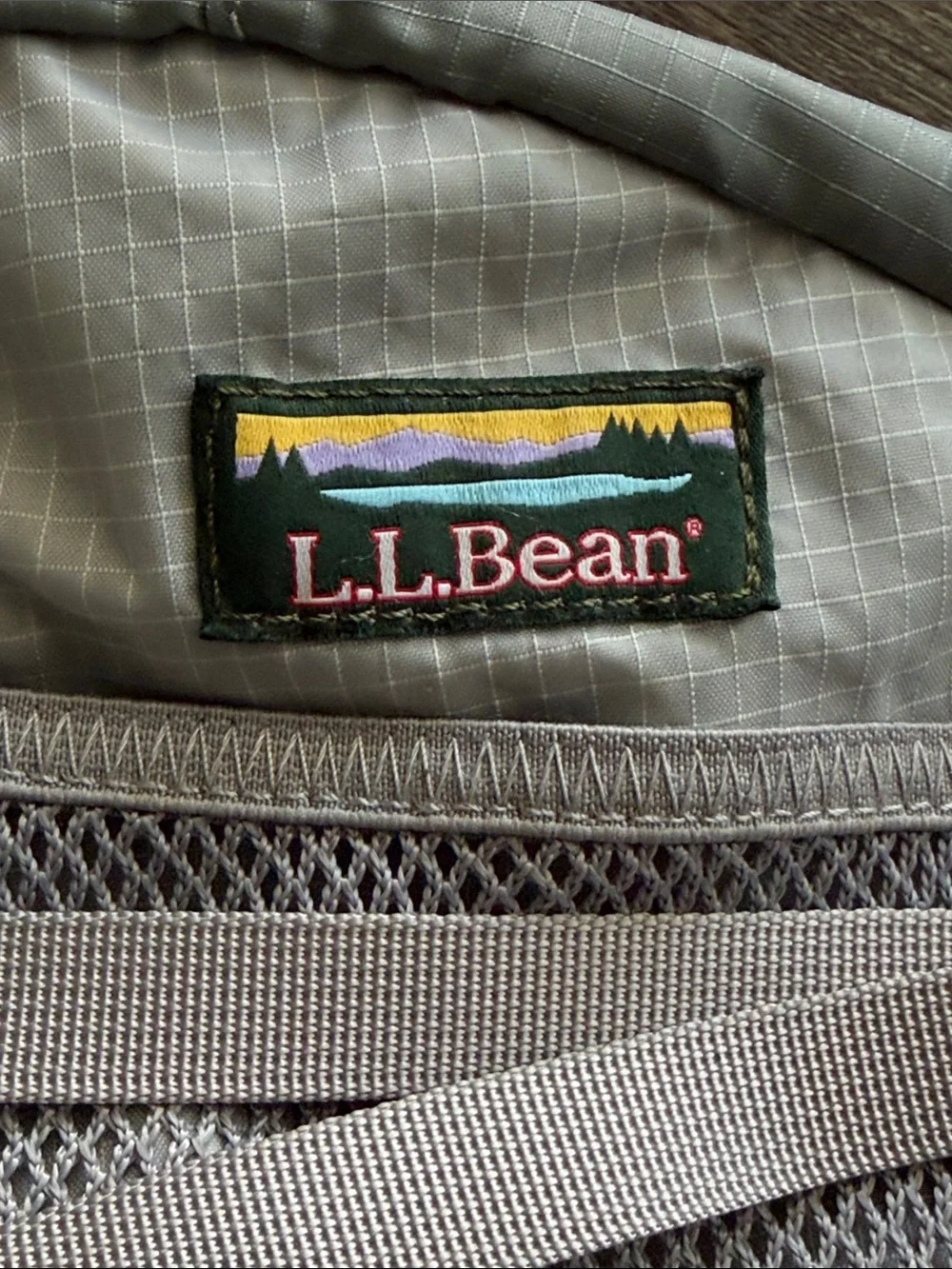L.L. Bean Stowaway Sling Pack Light Gray with Neon Accents
